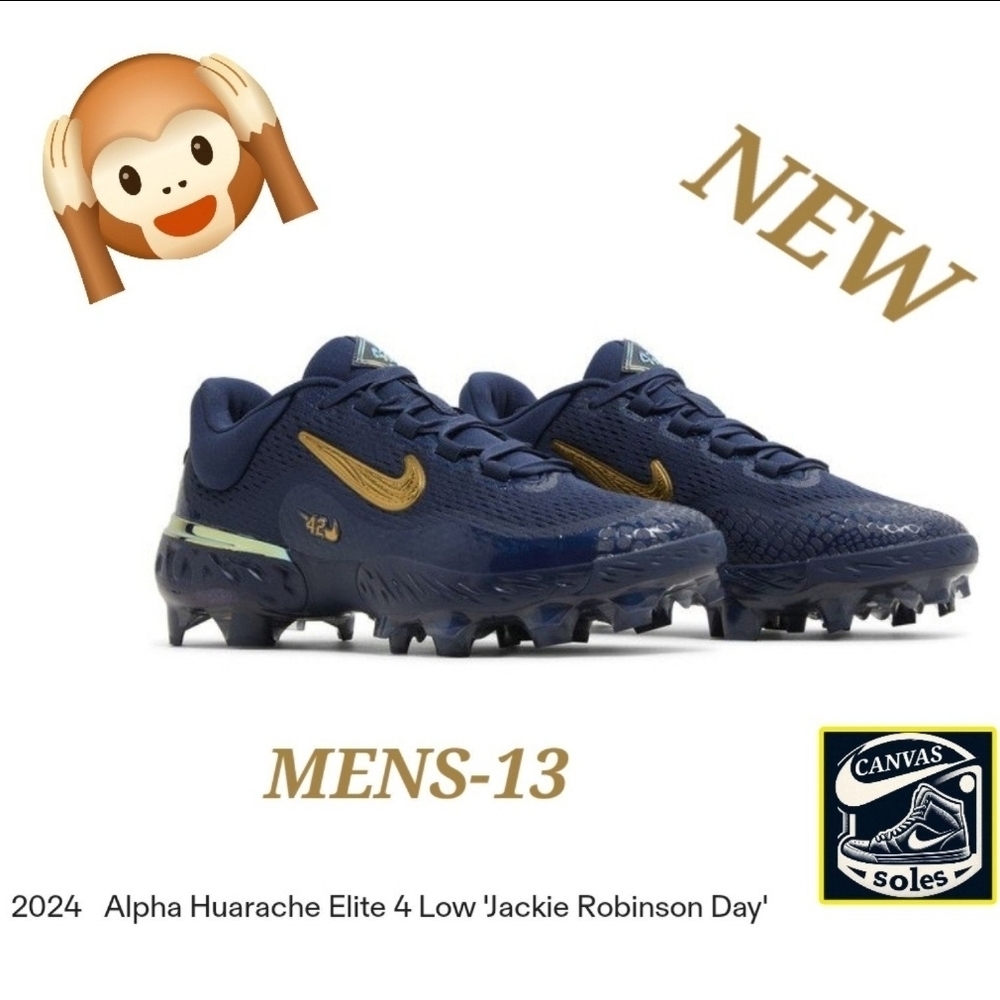 [M-13]  Nike Alpha Huarache Elite 4 Low Men's Shoes - Navy and Gold